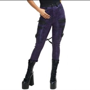 Killstar Dark Purple High-Rise Strapped Skinny Pants